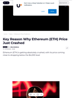 Key Reason Why Ethereum (ETH) Price Just Crashed - U.Today
