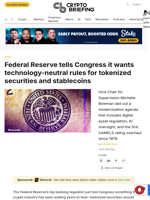 Federal Reserve tells Congress it wants technology-neutral rules for tokenized securities and stablecoins