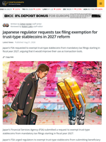 Japanese Regulator Requests Tax Exemption for Trust-Type Stablecoins in 2027