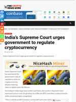 India’s Supreme Court urges government to regulate cryptocurrency - The Crypto News Wire