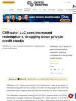 Cliffwater LLC sees increased redemptions, dragging down private credit stocks