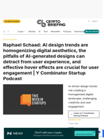 Raphael Schaad: AI design trends are homogenizing digital aesthetics, the pitfalls of AI-generated designs can detract from user experience, and effective hover effects are crucial for user engagement | Y Combinator Startup Podcast