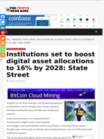 Institutions set to boost digital asset allocations to 16% by 2028: State Street - The Crypto News Wire