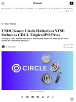 USDC Issuer Circle Halted on NYSE Debut as CRCL Triples IPO Price - Decrypt