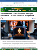 Shiba Inu Team Offers $229,000 Bounty to Recover $4.1M from Shibarium Bridge Hack
