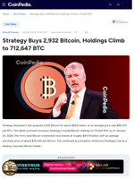 Strategy Buys 2,932 Bitcoin, Holdings Climb to 712,647 BTC