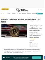 Bitcoin rally hits wall as Iran clowns US talks