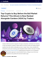 Top Crypto to Buy Before the Bull Market Returns? This Altcoin Is Now Ranked Alongside Cardano (ADA) by Traders