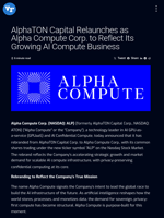AlphaTON Capital Relaunches as Alpha Compute Corp. to Reflect Its Growing AI Compute Business | Visionary Financial
