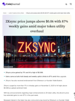 ZKsync price jumps above $0.06 with 87% weekly gains amid major token utility overhaul - CoinJournal