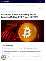 Bitcoin OG Whales Are Taking Profits Dumping $1.1B As BTC Prices Hit $107K