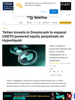 Tether invests in Dreamcash to expand USDT0 powered equity perpetuals on Hyperliquid