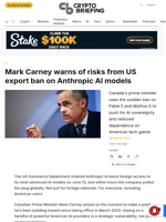 Mark Carney warns of risks from US export ban on Anthropic AI models