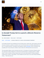 Is Donald Trump Set To Launch A Bitcoin Reserve Tomorrow? - Bitcoinik
