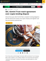 SEC, Gemini Trust Reach Agreement Over Lending Dispute