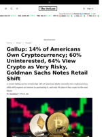 Gallup: 14% of Americans Own Cryptocurrency; 60% Uninterested, 64% View Crypto as Very Risky, Goldman Sachs Notes Retail Shift - 