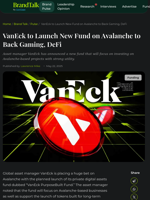 VanEck to Launch New Fund on Avalanche to Back Gaming, DeFi | CoinGape
