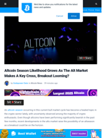 Altcoin Season Likelihood Grows As The Alt Market Makes A Key Cross, Breakout Looming? | Bitcoinist.com