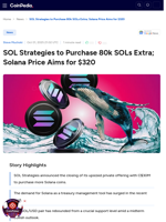 SOL Strategies to Purchase 80k SOLs Extra; Solana Price Aims for $320