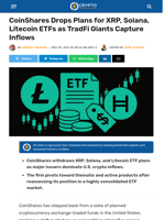 CoinShares Drops Plans for XRP, Solana, Litecoin ETFs