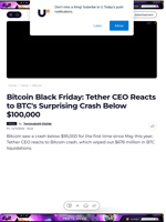 Bitcoin Black Friday: Tether CEO Reacts to BTC's Surprising Crash Below $100,000 - U.Today