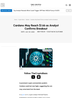Cardano May Reach $1.66 as Analyst Confirms Breakout