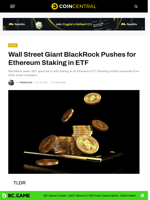 Wall Street Giant BlackRock Pushes for Ethereum Staking in ETF - CoinCentral