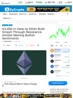 $3,000 in View as Ether Bulls Smash Through Resistance Amidst Waning Bullish Sentiments ⋆ ZyCrypto