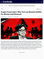 Crypto Crash Alert: Why Tom Lee Remains Bullish For Bitcoin and Ethereum