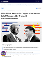 $550 Billion Returns To Crypto After Record Selloff Triggered by Trump-Xi Miscommunication