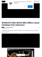67,810,471 ADA Worth $54 Million Leave Coinbase into Unknown - U.Today