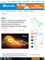 Bitcoin Solaris Outperforms ADA in First Network Test: Users Rush to Secure Positions Before Price Surge