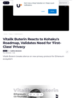 Vitalik Buterin Reacts to Kohaku's Roadmap, Validates Need for 'First-Class' Privacy - U.Today