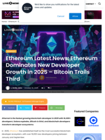 Ethereum Latest News: Ethereum Dominates New Developer Growth in 2025 - Bitcoin Trails Third | Live Bitcoin News