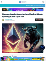 Ethereum Breaks Above Key Level Against Bitcoin, Sparking Bullish Cycle Talk