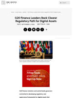 G20 Finance Leaders Back Clearer Regulatory Path for Digital Assets