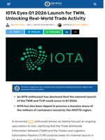 IOTA Eyes Q1 2026 Launch for TWIN
