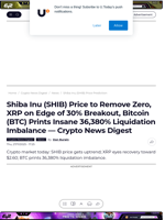 Shiba Inu (SHIB) Price to Remove Zero, XRP on Edge of 30% Breakout, Bitcoin (BTC) Prints Insane 36,380% Liquidation Imbalance — Crypto News Digest - U.Today