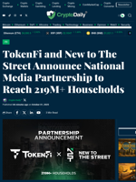 TokenFi and New to The Street Announce National Media Partnership to Reach 219M+ Households - Crypto Daily