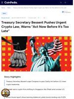 Treasury Secretary Bessent Pushes Urgent Crypto Law, Warns