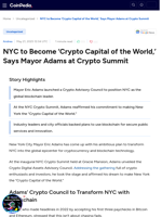 NYC to Become ‘Crypto Capital of the World,’ Says Mayor Adams at Crypto Summit