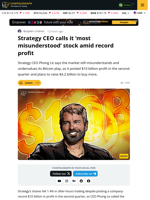 Strategy Most Misunderstood Stock As It Posts $10 Billion Profit For Q2