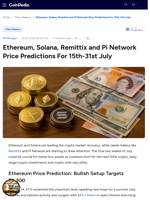 Ethereum, Solana, Remittix and Pi Network Price Predictions For 15th-31st July