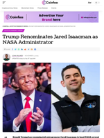 Trump Renominates Jared Isaacman as NASA Administrator