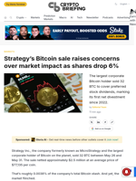 Strategy's Bitcoin sale raises concerns over market impact as shares drop 6%