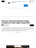 Treasury Secretary Bessent Urges Congress To Pass Major Crypto Bill - U.Today