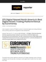 STS Digital Named North America's Best Digital Assets Trading Platform/Venue by Euromoney
