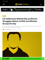 CZ Addresses Market Dip as Bitcoin Struggles Below $100K and Whales Scoop the Dip