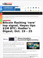 Bitcoin flashing ‘rare’ top signal, Hayes tips $1M BTC: Hodler’s Digest, Oct. 19 – 25 - The Crypto News Wire