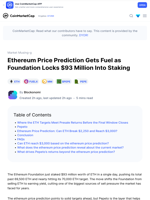 Ethereum Price Prediction Gets Fuel as Foundation Locks $93 Million Into Staking: Guest Post by Blockonomi | CoinMarketCap
